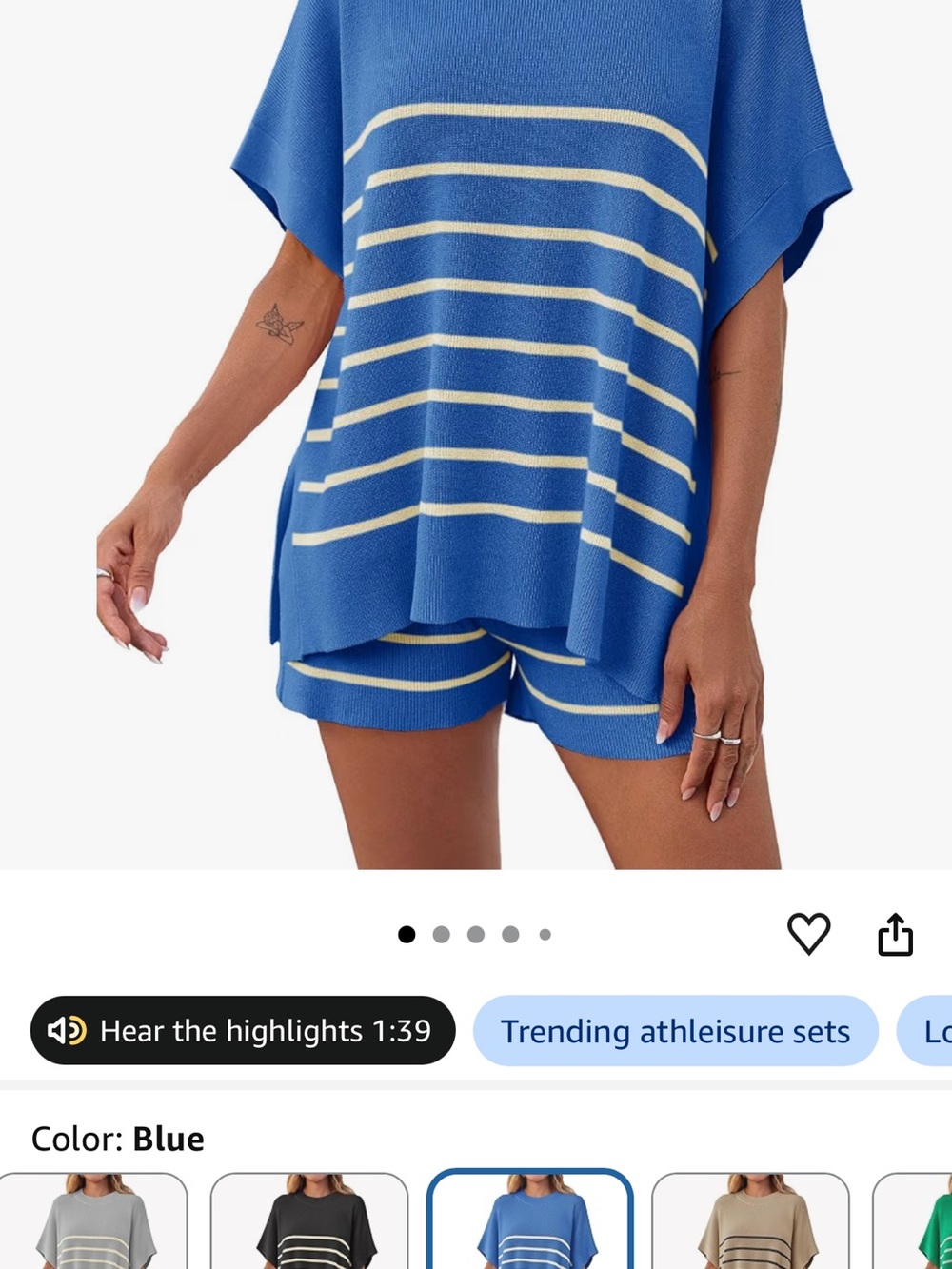 Blue Striped Knit Romper Set — Relaxed Short Jumpsuit
